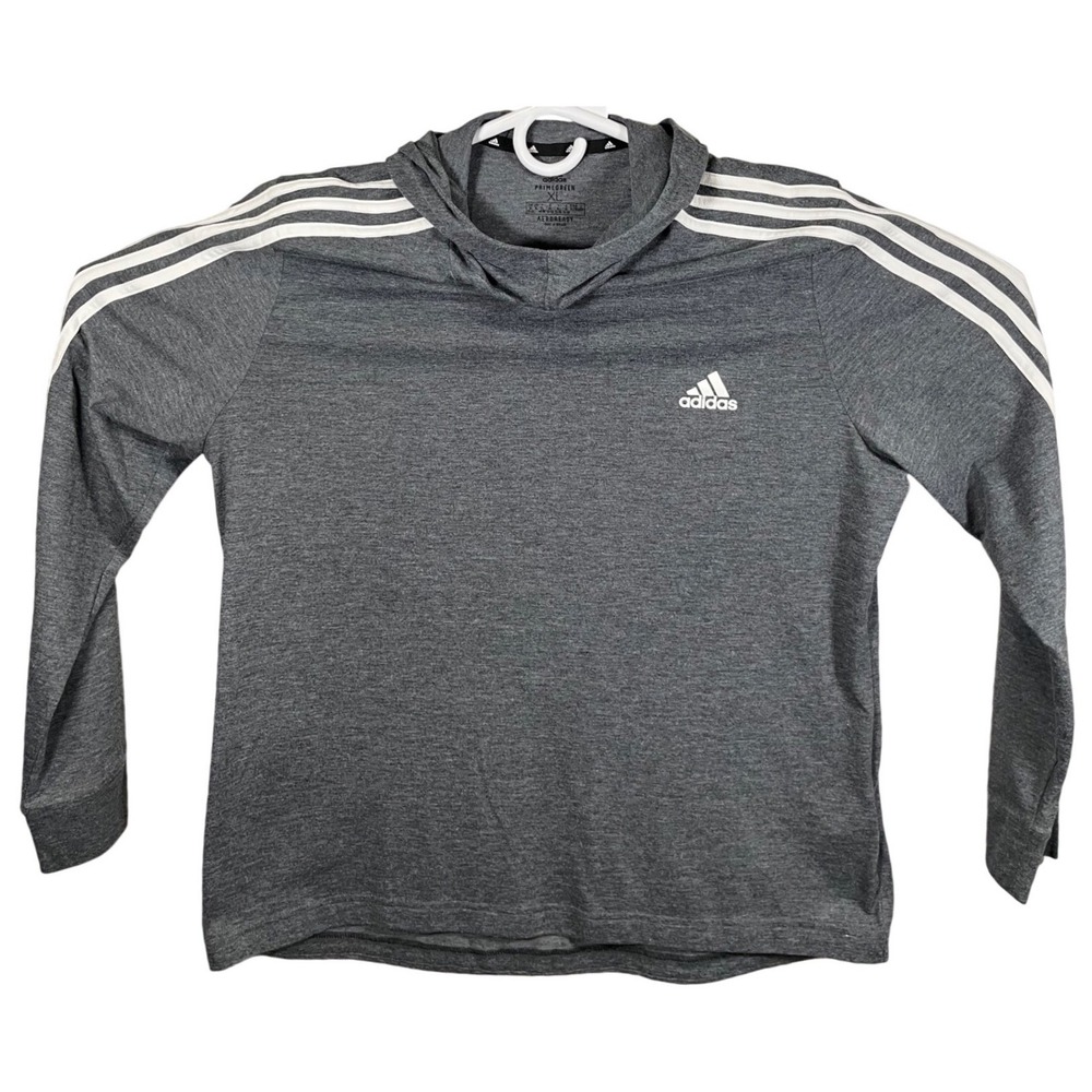 Adidas Primegreen Aeroready Mens XL Heathered Grey Hooded Long Sleeve Sweatshirt